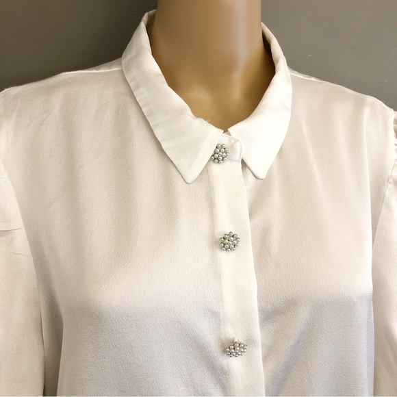 SUZY Vintage Minimalist silky White Oversized button down blouse shirt. XXL - Picture 3 of 14
